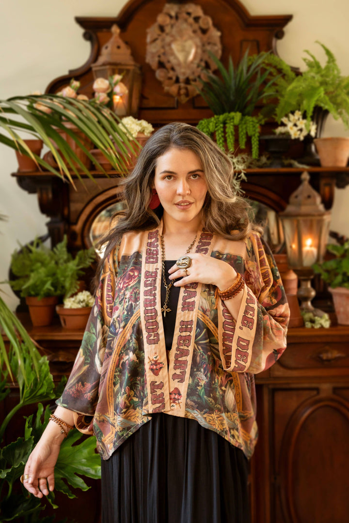 Courage Dear Heart Pixie Duster Crop Kimono w/ Sacred Heart