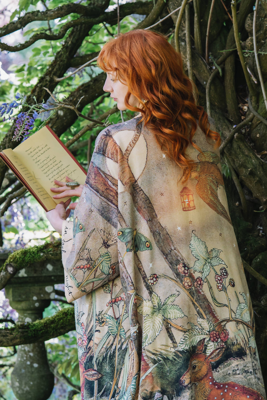Lovelight Opera Duster Kimono Robe w/woodland deer & swallow
