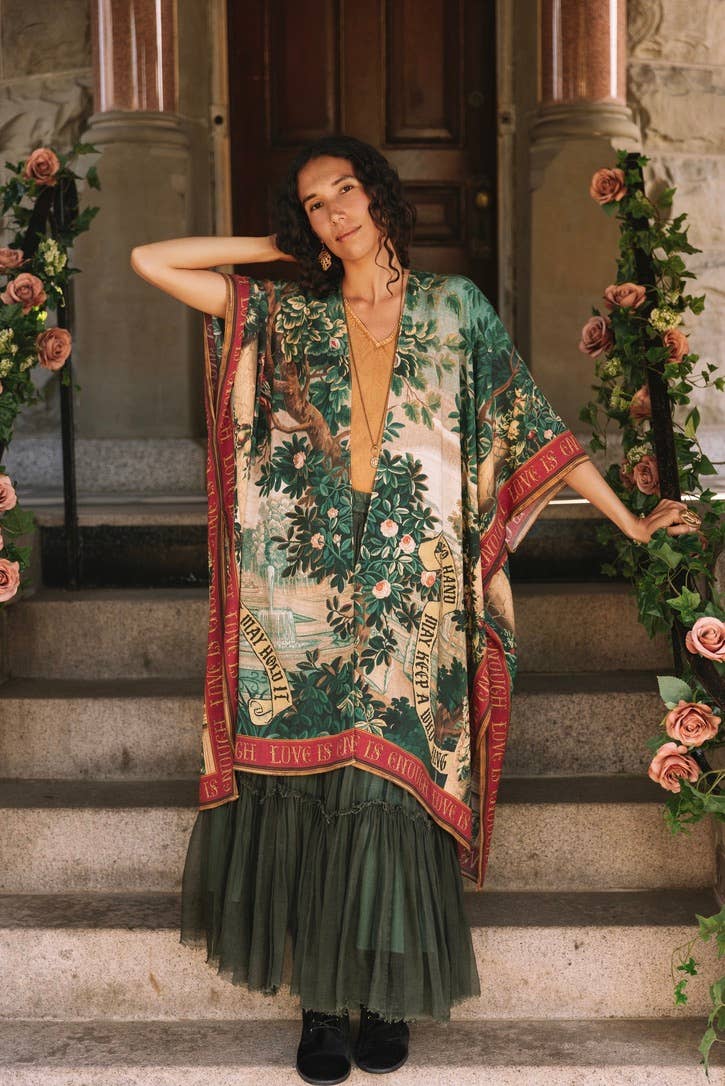 Wildheart Goddess Duster Kimono w/ Florals, Unicorn & Castle