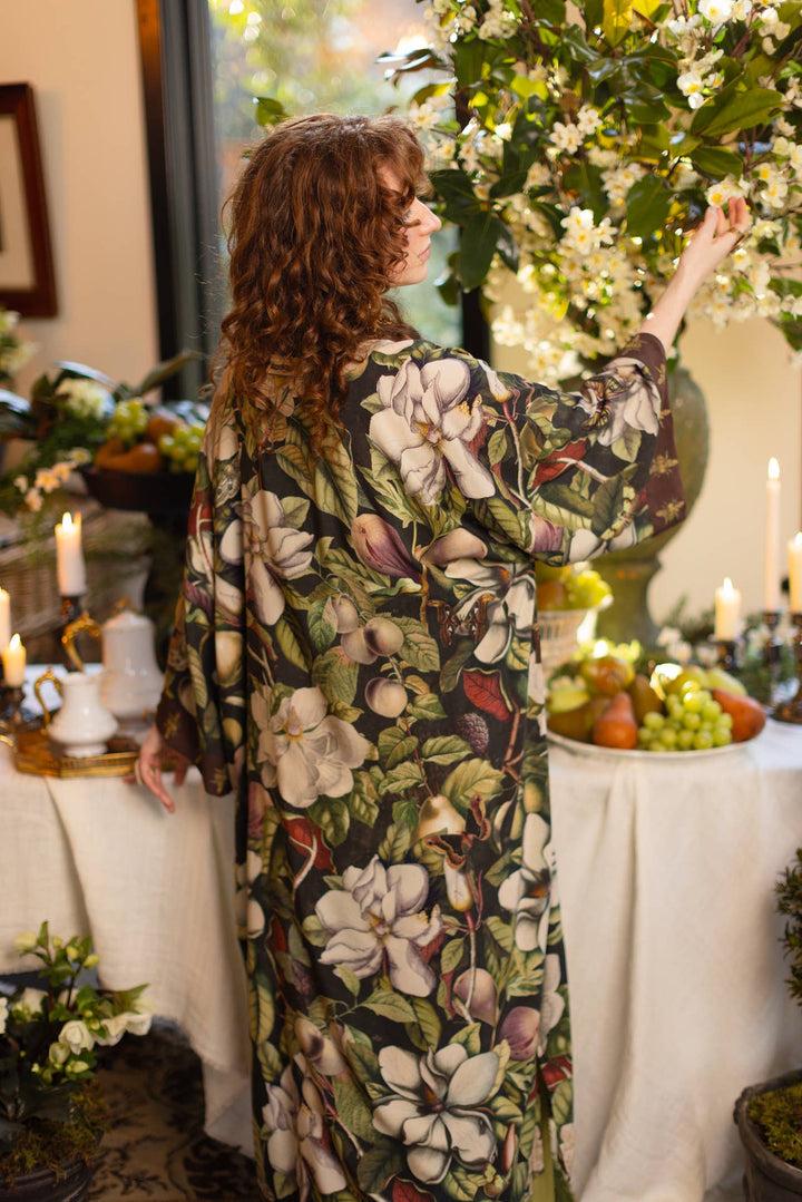 Fleur De Lune Opera Duster Kimono Robe w/ Florals & Bees