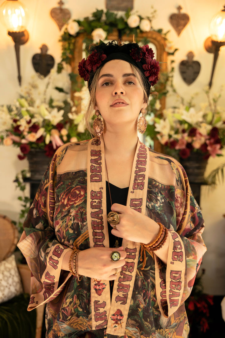 Courage Dear Heart Pixie Duster Crop Kimono w/ Sacred Heart