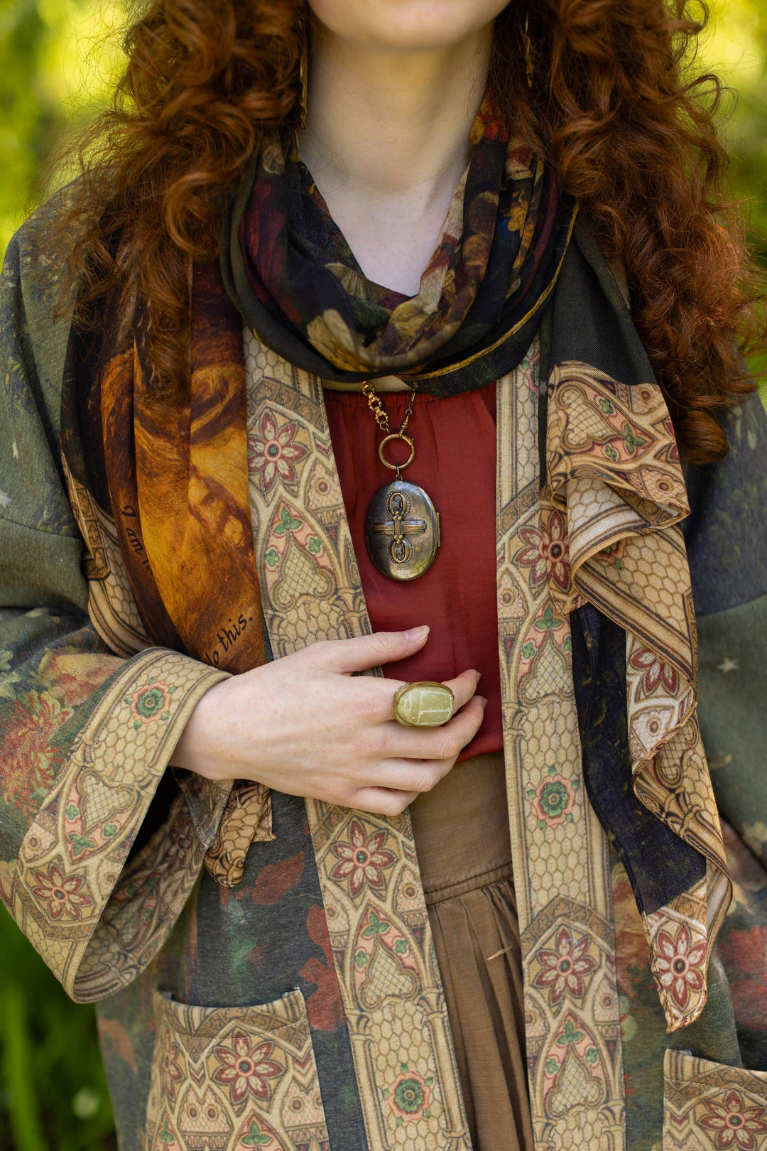 The Messenger Scarf with Joan of Arc, Florals & Fox