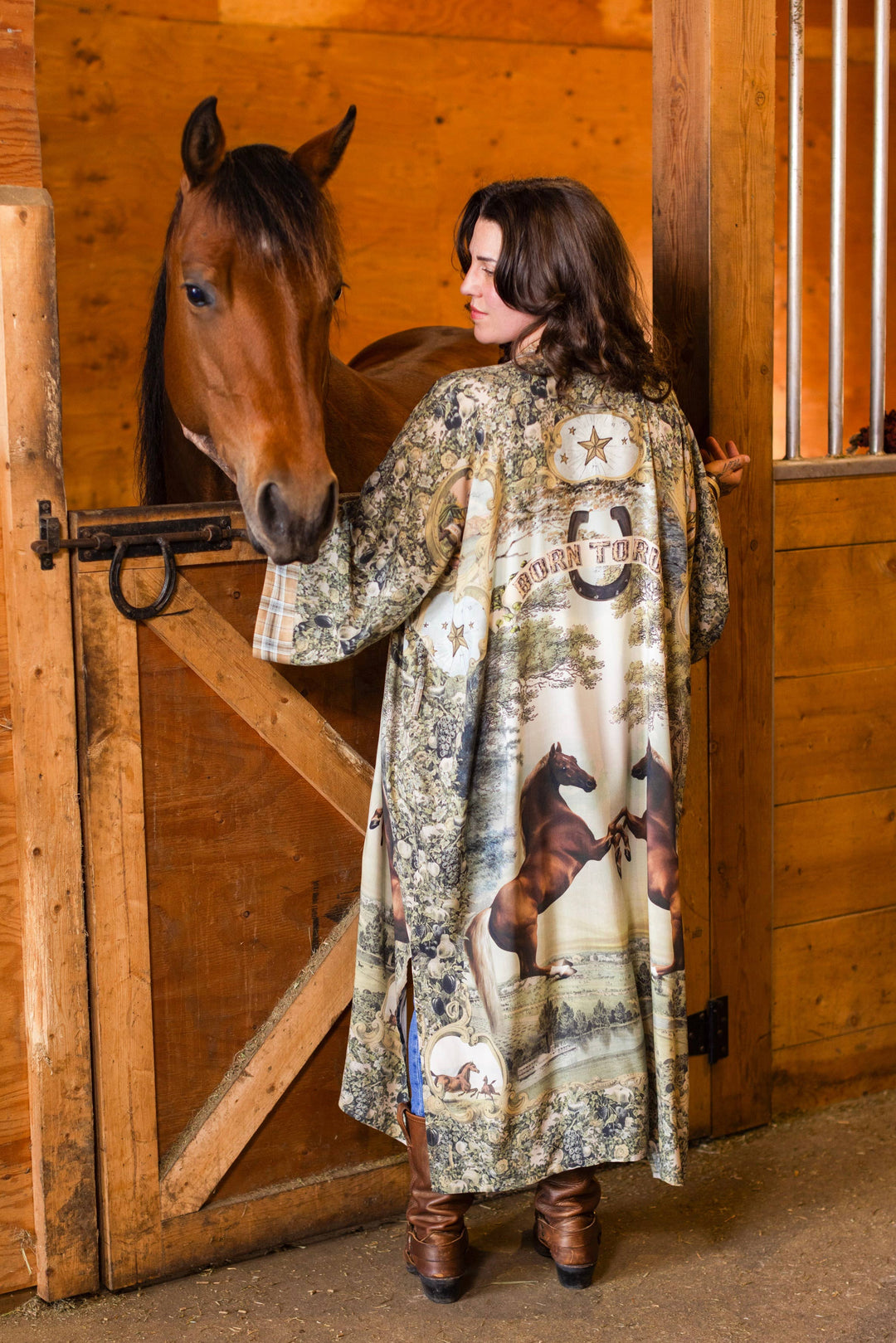 Born to Run Opera Duster Kimono Robe w/ Horse & Flower Print