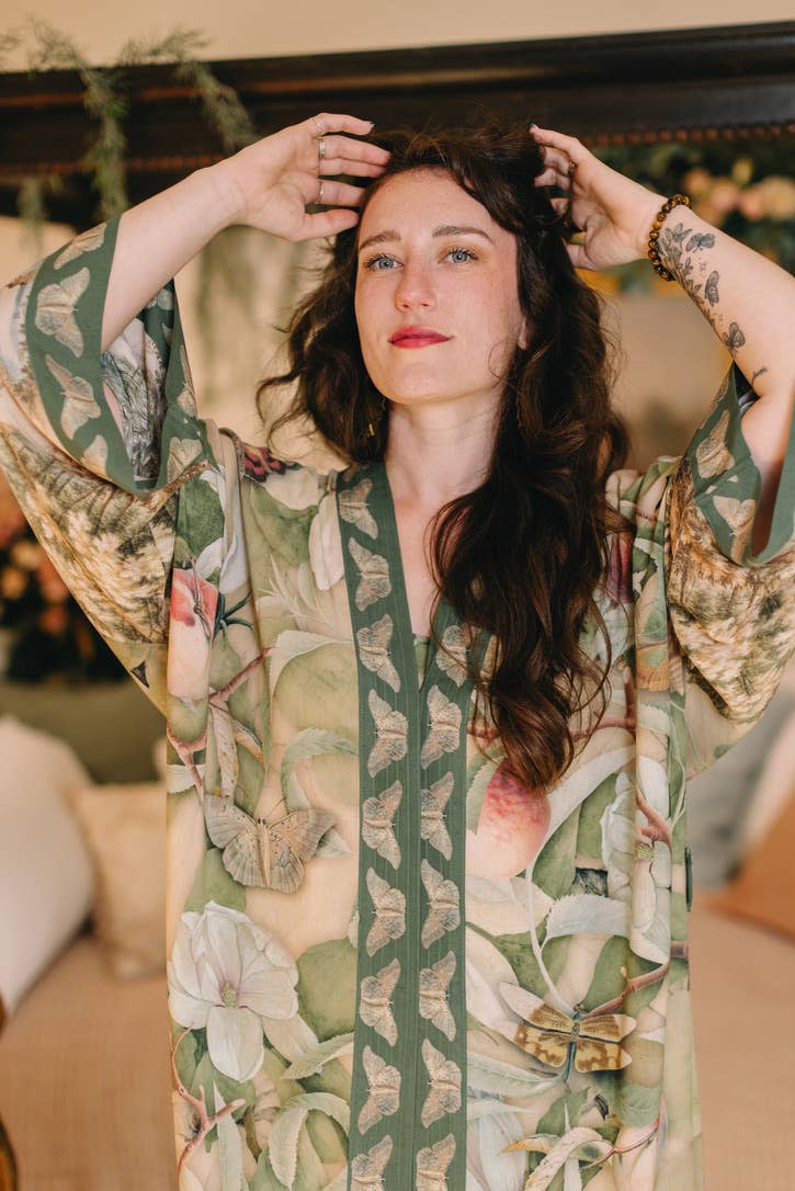 Fleur De Soleil Opera Duster Kimono Robe w/ Florals