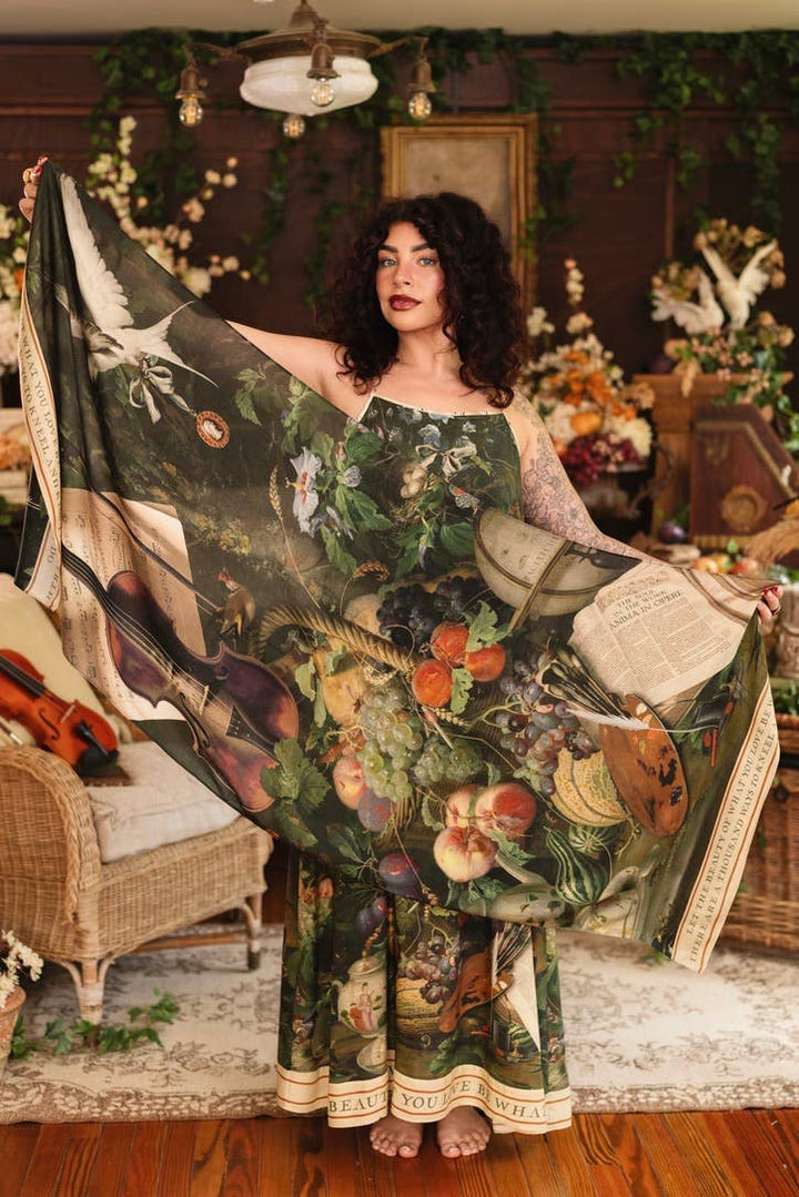 Labour of Love Bohemian Scarf w/ Florals, birds & violin