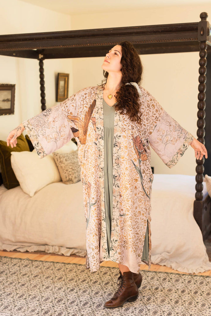 Folklore Opera Duster Kimono Robe w/ Bird of Peace