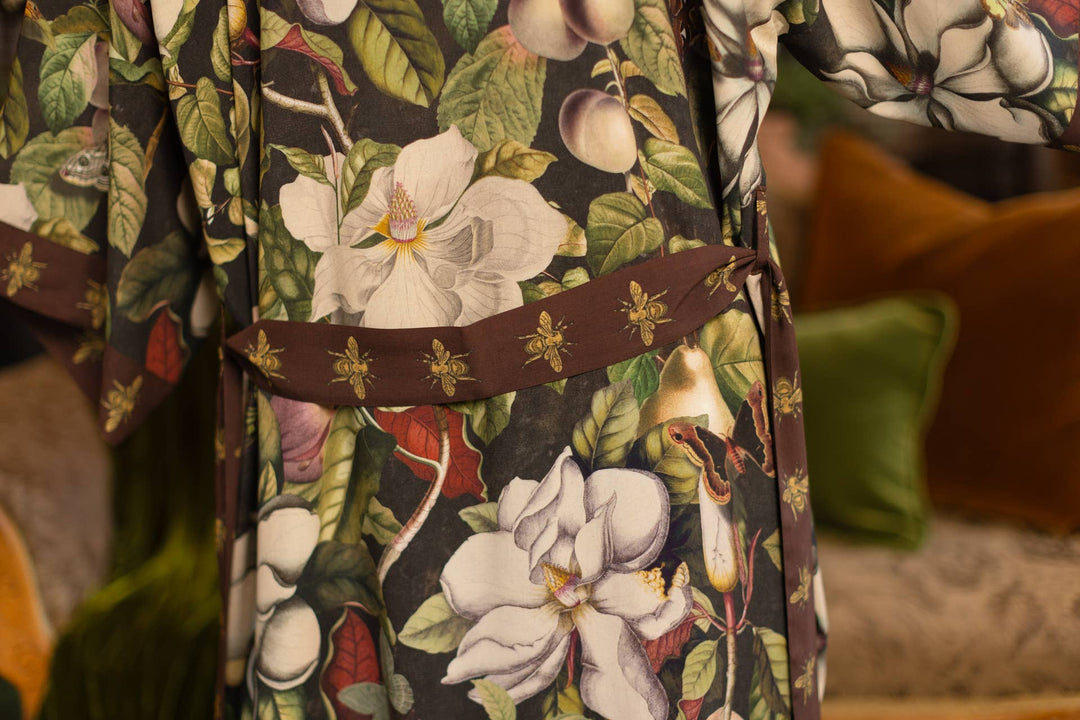 Fleur De Lune Opera Duster Kimono Robe w/ Florals & Bees