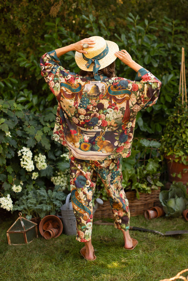 Stay Gold Pixie Duster Cropped Kimono w/ Rabbits and Bees