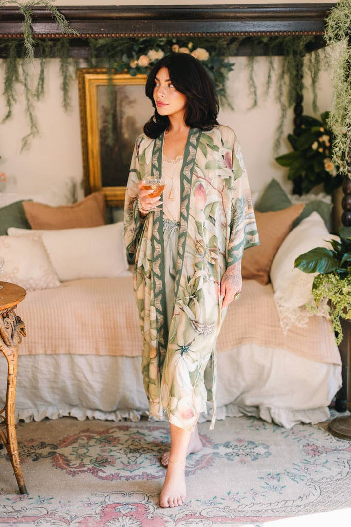 Fleur De Soleil Opera Duster Kimono Robe w/ Florals