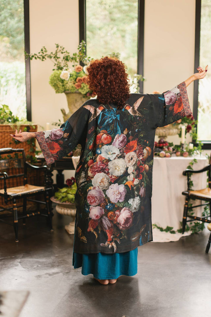 Flight of Fancy Opera Duster Kimono Robe Hummingbird Print
