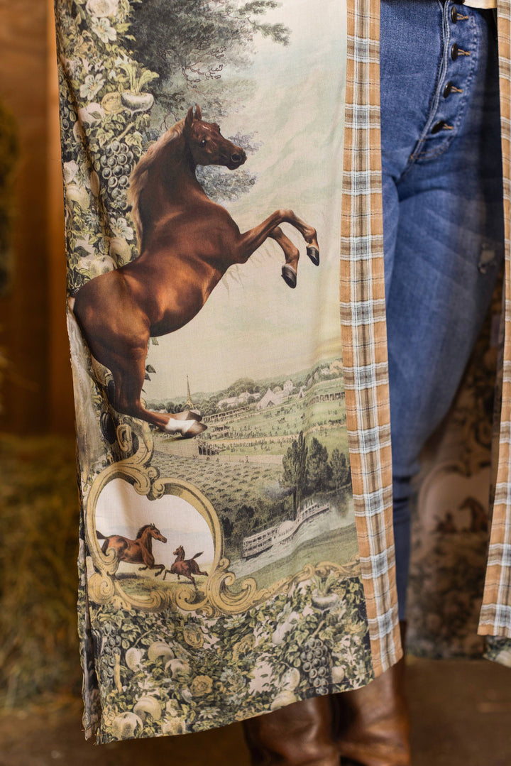 Born to Run Opera Duster Kimono Robe w/ Horse & Flower Print