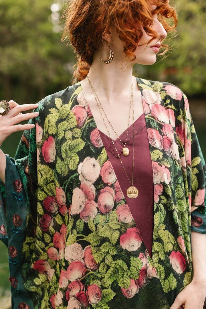 The Daydreamer Goddess Duster Kimono w/ Roses & Rabbits
