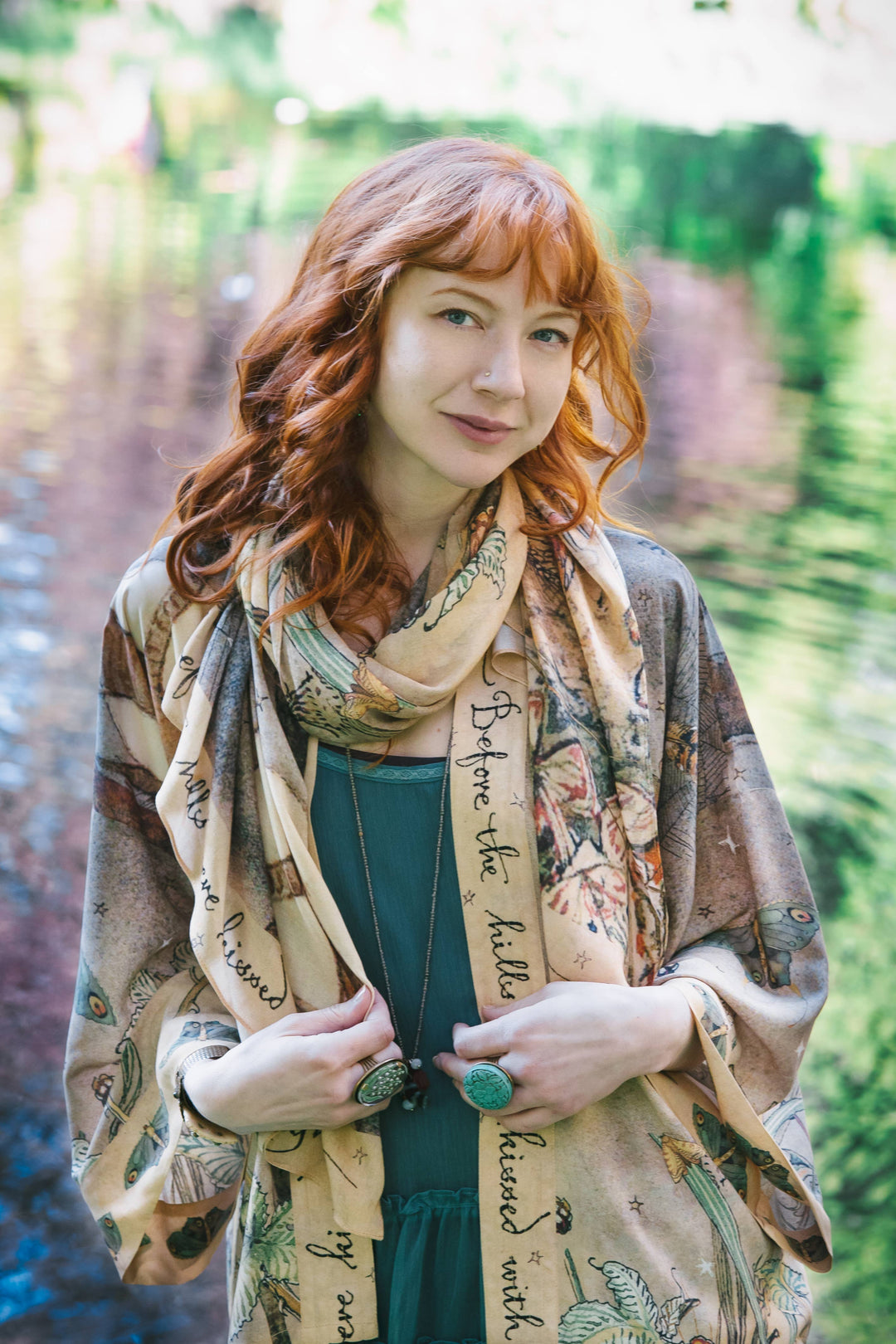 Lovelight Scarf with woodland deer, swallow & poetry