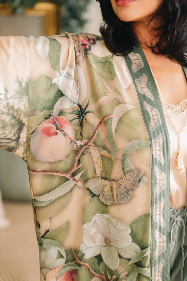Fleur De Soleil Opera Duster Kimono Robe w/ Florals