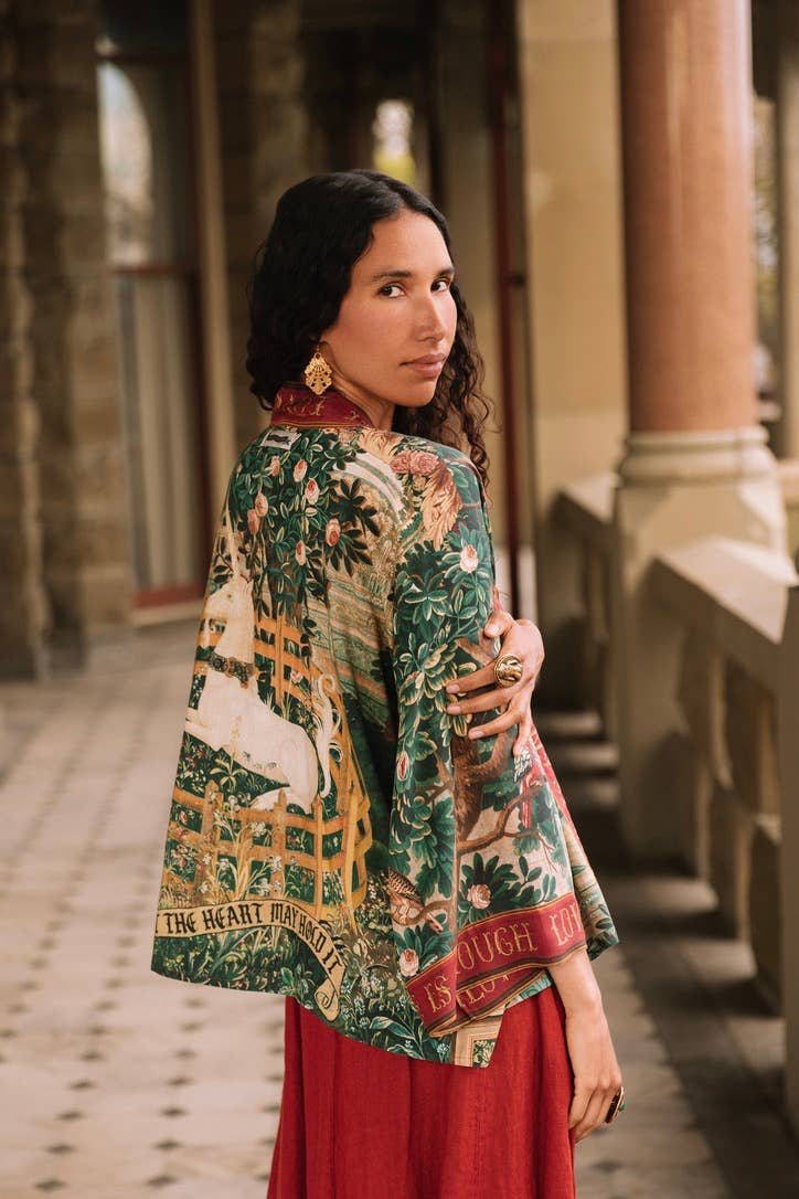 Wildheart Pixie Duster Crop Kimono w/ Unicorn & Castle