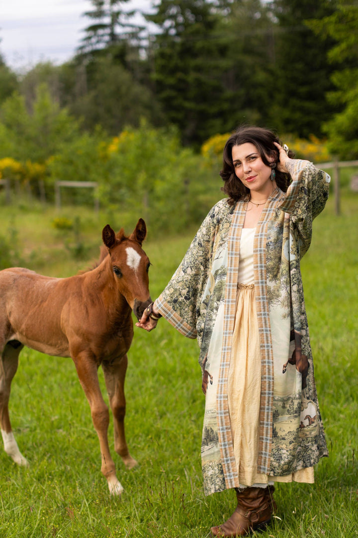 Born to Run Opera Duster Kimono Robe w/ Horse & Flower Print