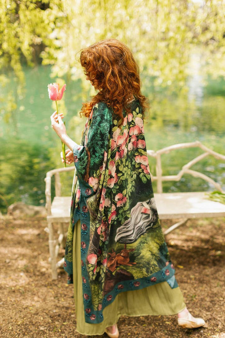 The Daydreamer Goddess Duster Kimono w/ Roses & Rabbits