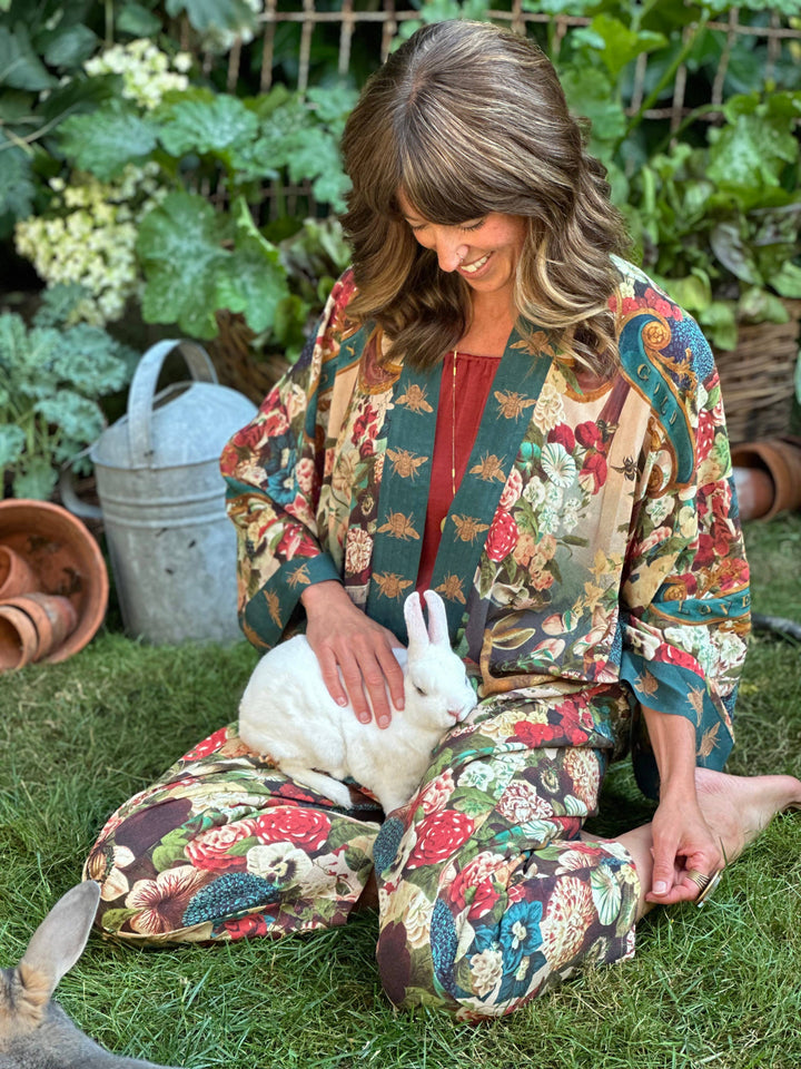 Stay Gold Pixie Duster Cropped Kimono w/ Rabbits and Bees