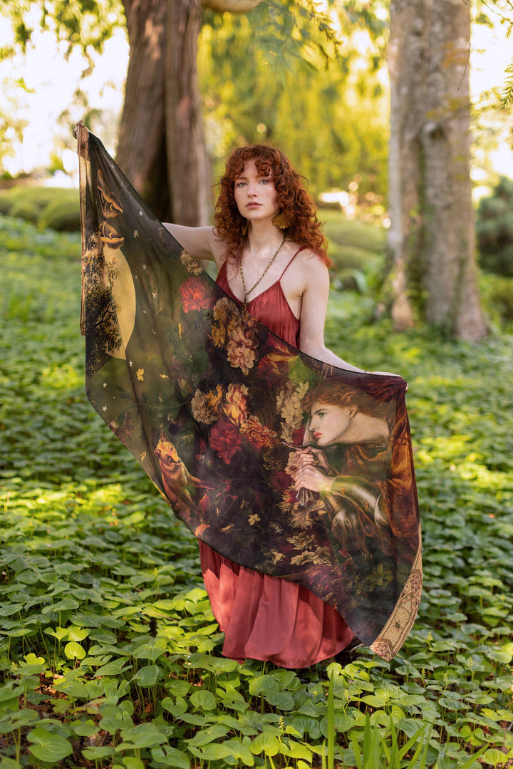 The Messenger Scarf with Joan of Arc, Florals & Fox