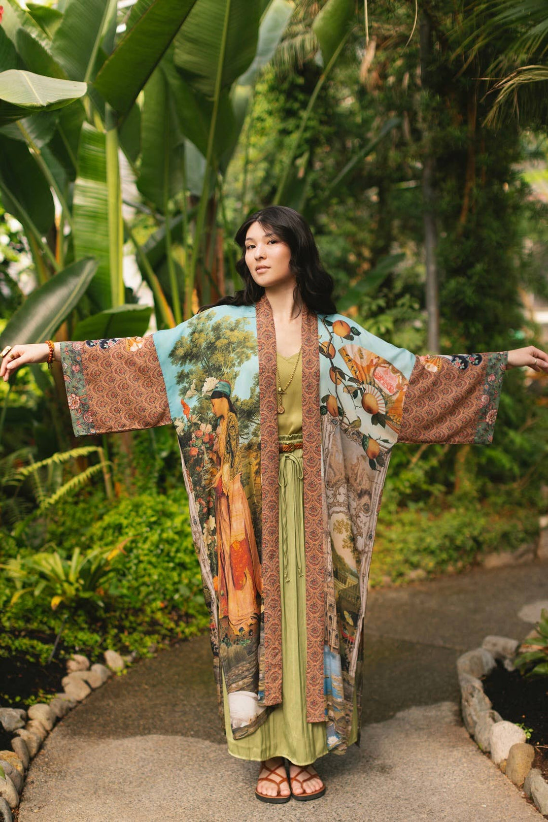 Secret Garden Opera Duster Kimono Robe w/ Swan, Fan