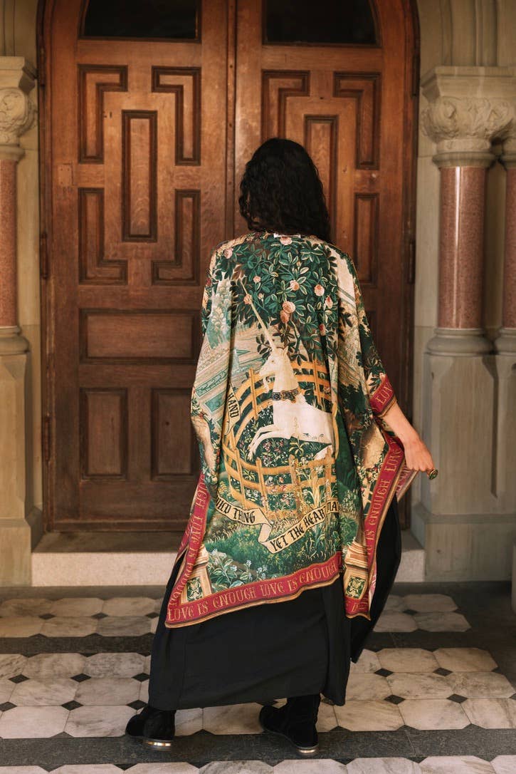 Wildheart Goddess Duster Kimono w/ Florals, Unicorn & Castle