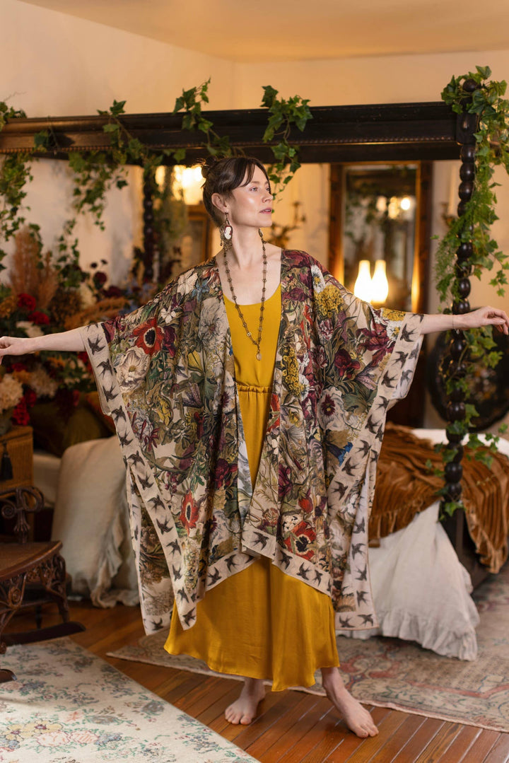Golden Hour Goddess Duster Kimono w/ Floral Print