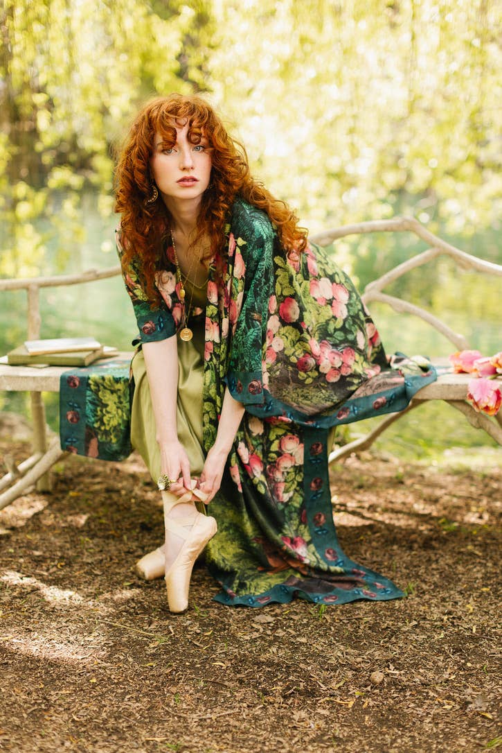 The Daydreamer Goddess Duster Kimono w/ Roses & Rabbits