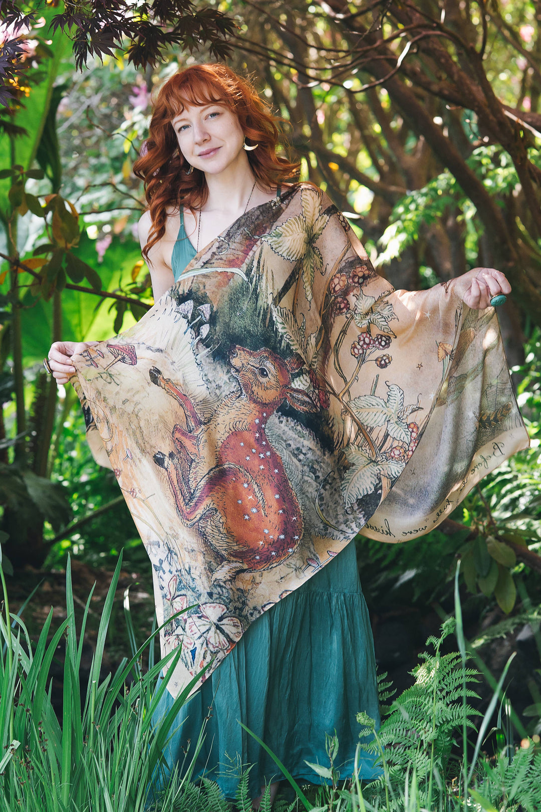 Lovelight Scarf with woodland deer, swallow & poetry