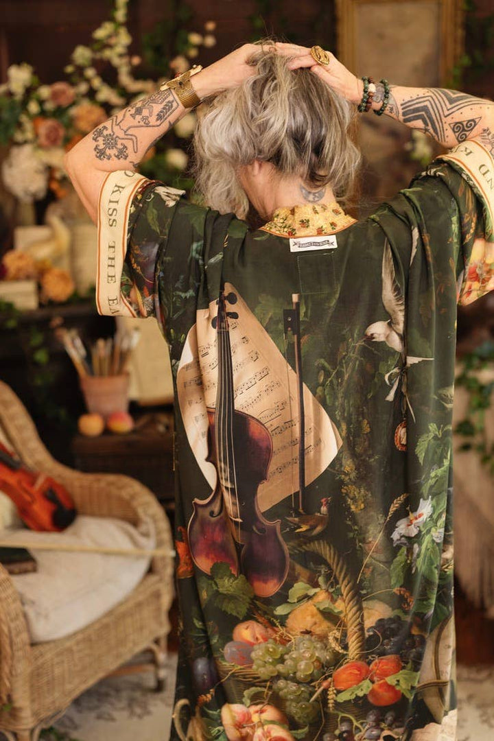 Labour of Love Opera Duster Kimono Robe w/ florals & violin