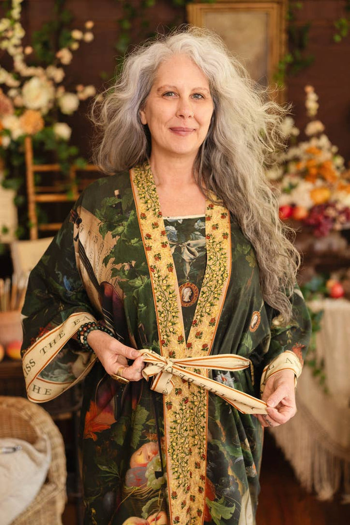Labour of Love Opera Duster Kimono Robe w/ florals & violin