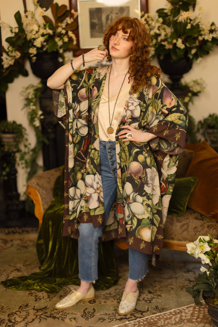 Fleur De Lune Goddess Starduster Kimono w/ Florals & Bees