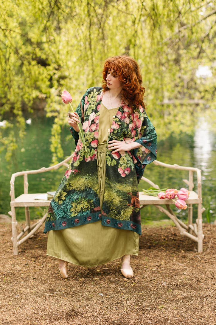 The Daydreamer Goddess Duster Kimono w/ Roses & Rabbits