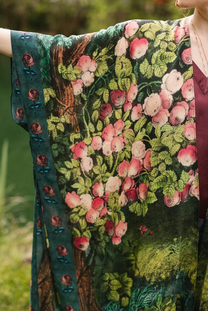 The Daydreamer Goddess Duster Kimono w/ Roses & Rabbits