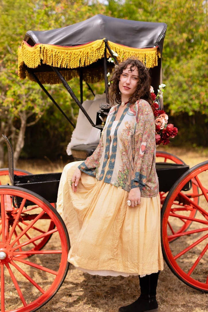 Love Revolution Pixie Crop Kimono w/ Sun, Horse & Florals