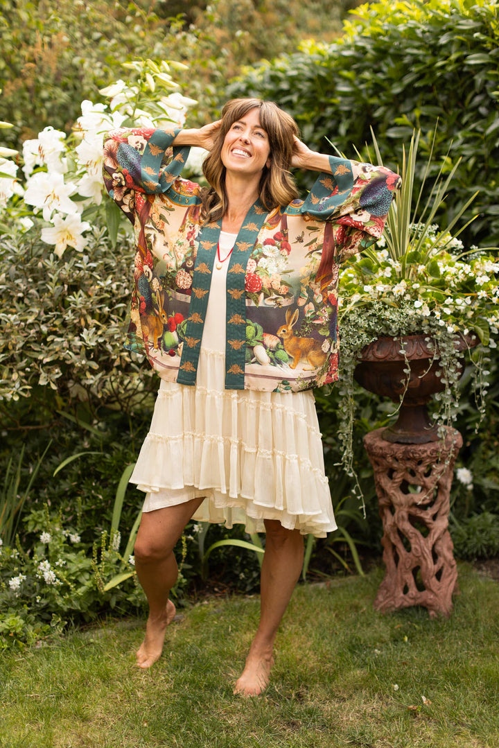 Stay Gold Pixie Duster Cropped Kimono w/ Rabbits and Bees