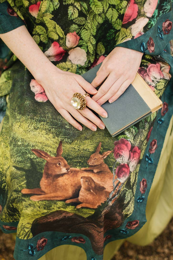 The Daydreamer Goddess Duster Kimono w/ Roses & Rabbits