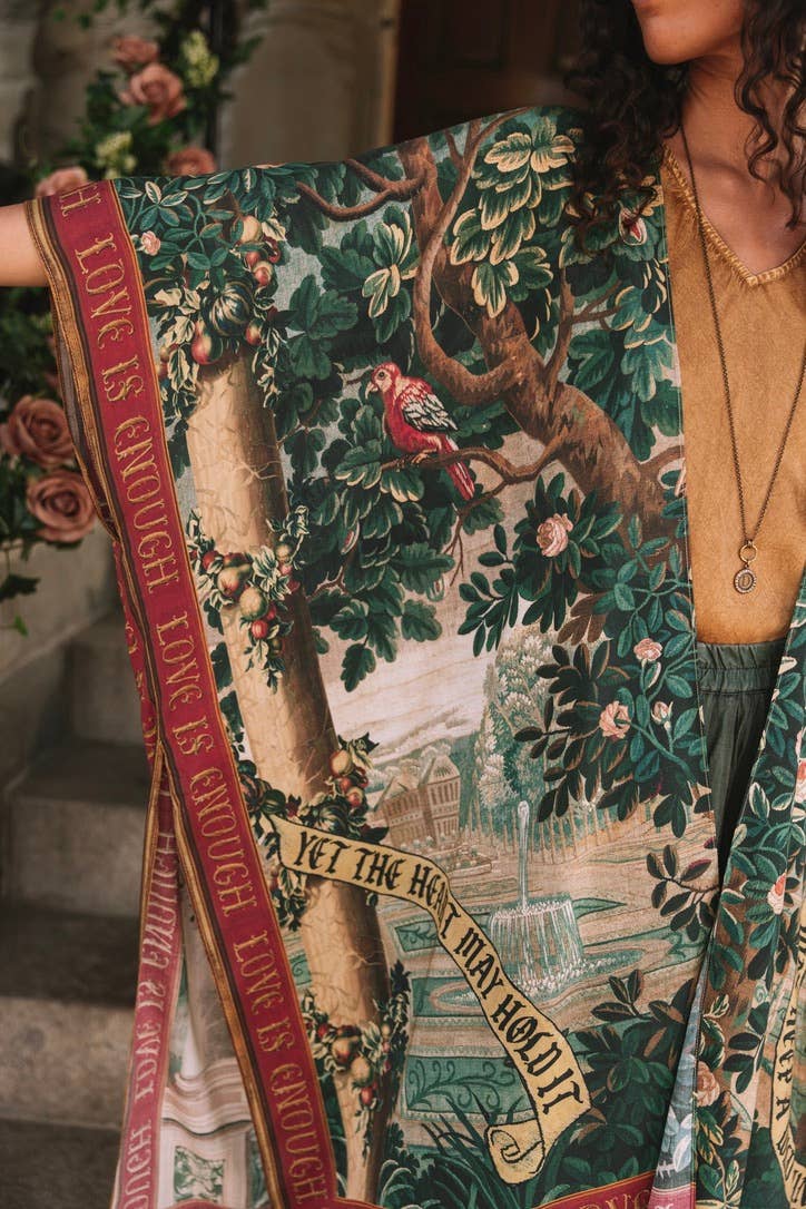Wildheart Goddess Duster Kimono w/ Florals, Unicorn & Castle