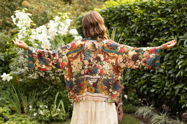 Stay Gold Pixie Duster Cropped Kimono w/ Rabbits and Bees