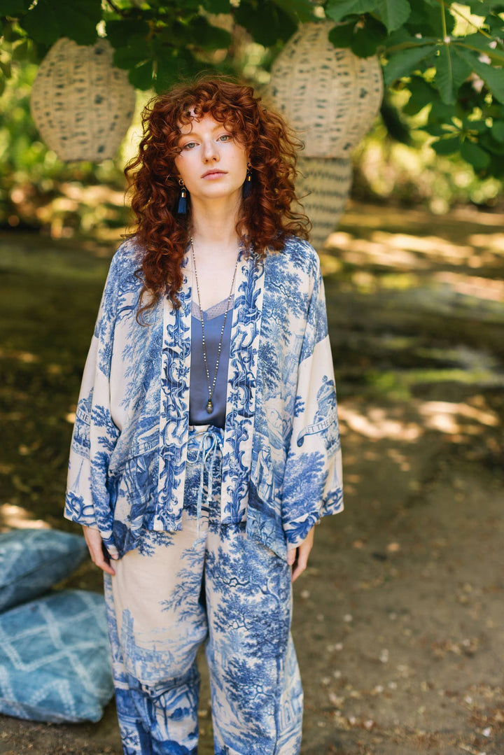 Let The Light In Pixie Duster Cropped Kimono w/ Delft Print