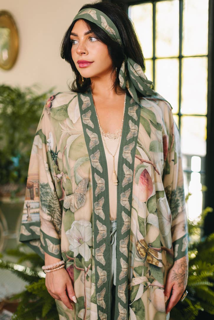 Fleur De Soleil Opera Duster Kimono Robe w/ Florals