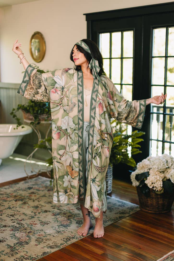 Fleur De Soleil Opera Duster Kimono Robe w/ Florals