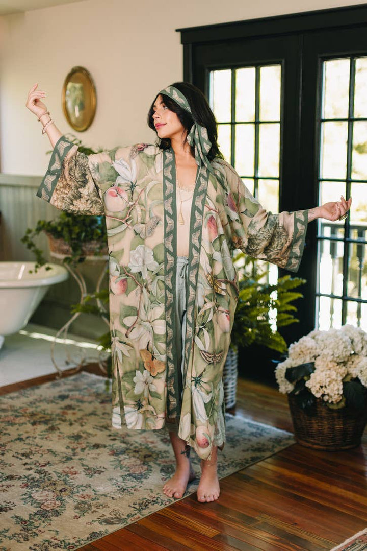 Fleur De Soleil Opera Duster Kimono Robe w/ Florals