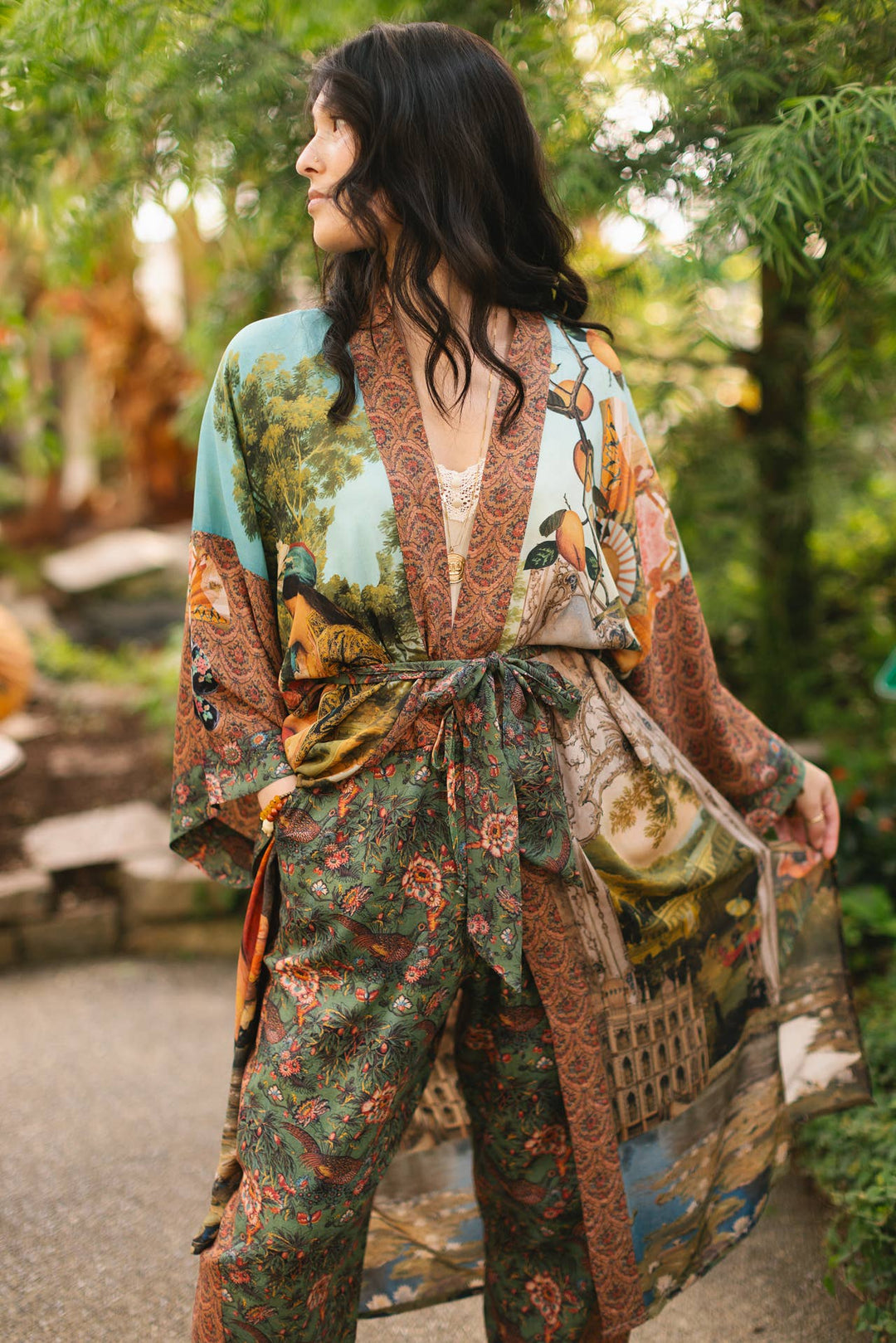 Secret Garden Opera Duster Kimono Robe w/ Swan, Fan