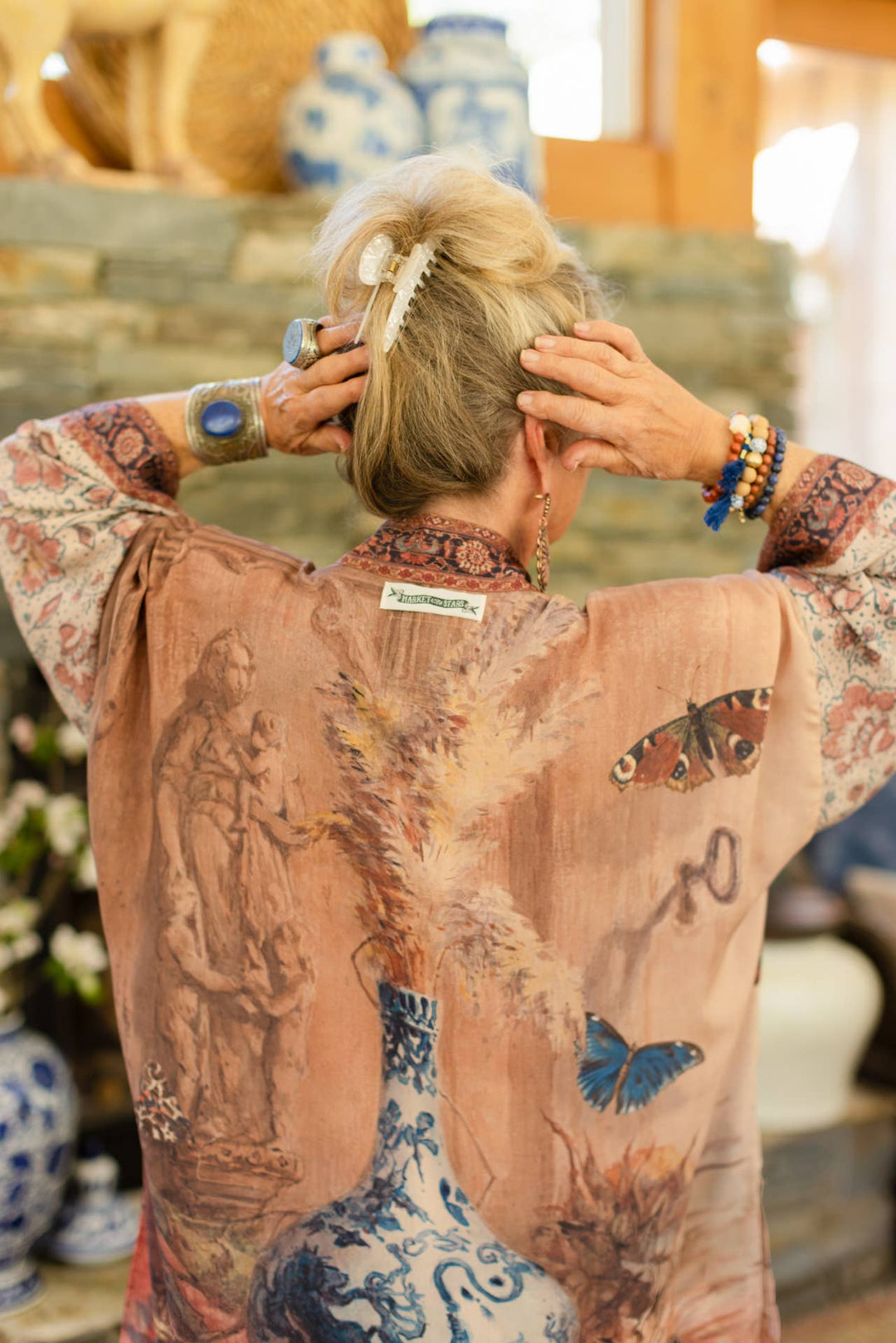 The Storyteller Matinée Duster Kimono w/ Sunflowers, Pottery