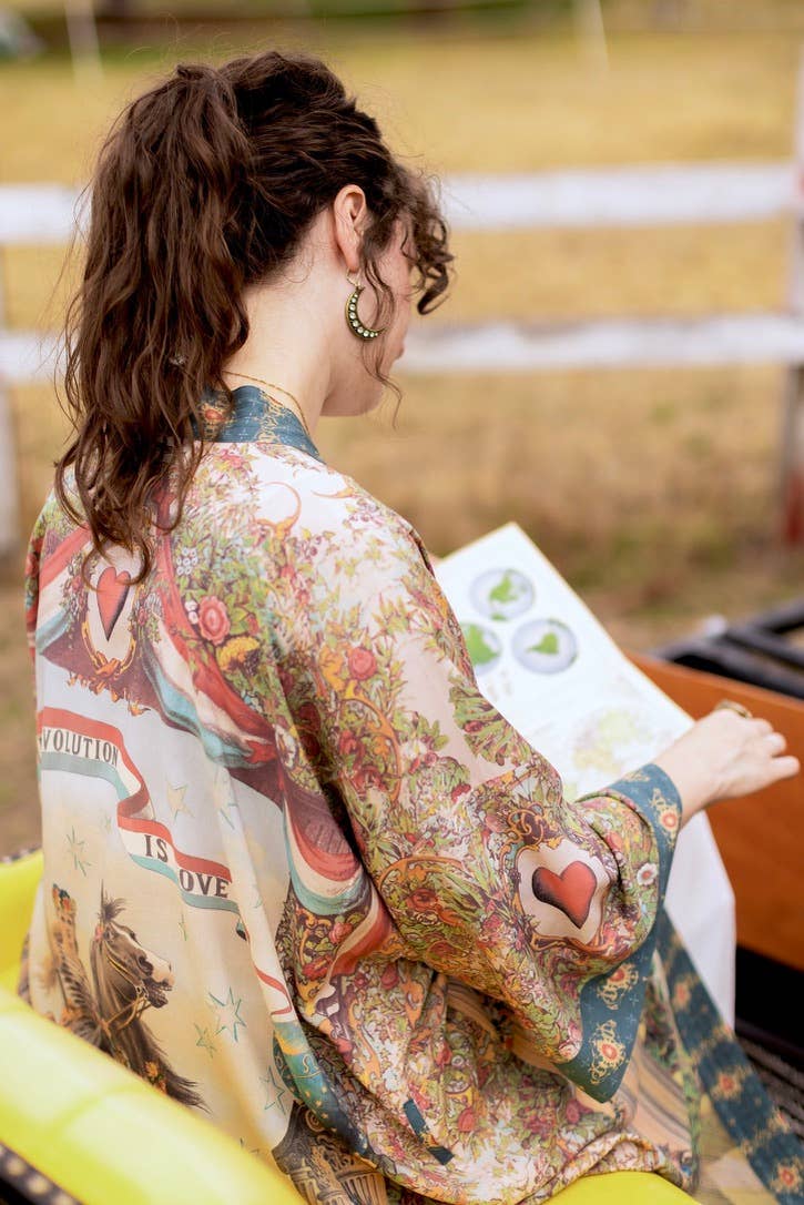 Love Revolution Opera Duster Kimono Robe w/ horse & florals