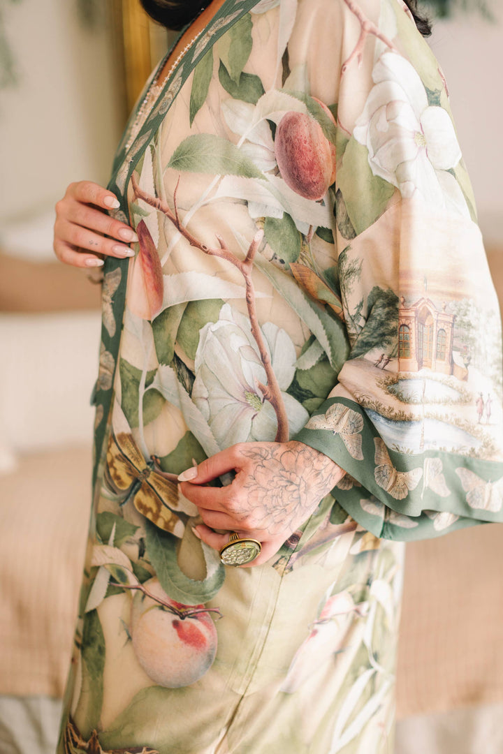 Fleur De Soleil Opera Duster Kimono Robe w/ Florals