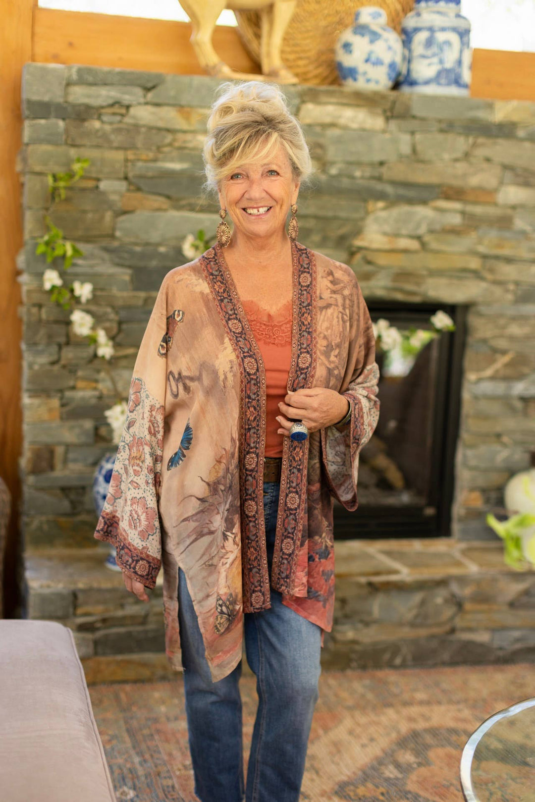 The Storyteller Matinée Duster Kimono w/ Sunflowers, Pottery