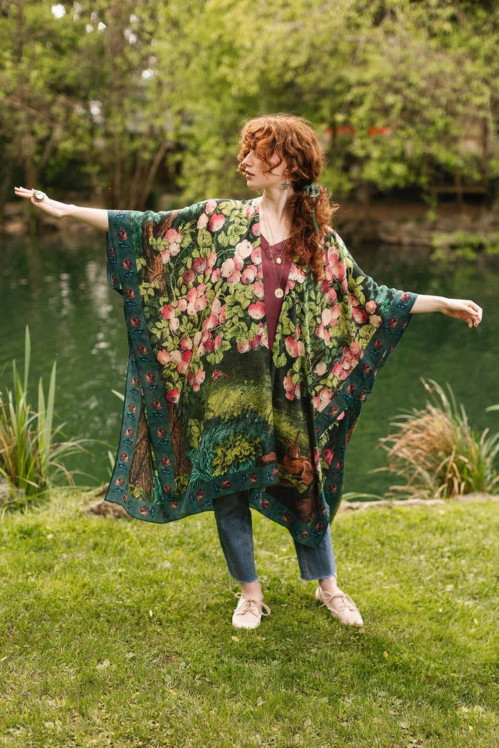 The Daydreamer Goddess Duster Kimono w/ Roses & Rabbits