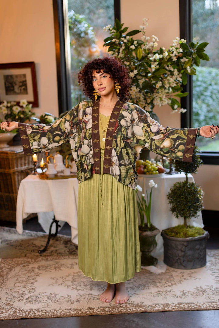 Fleur De Lune Pixie Duster Crop Kimono w/ Florals & Bees