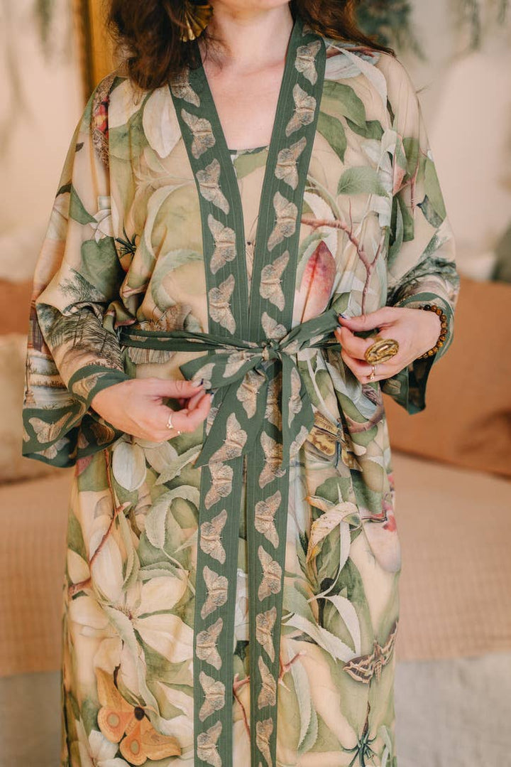 Fleur De Soleil Opera Duster Kimono Robe w/ Florals